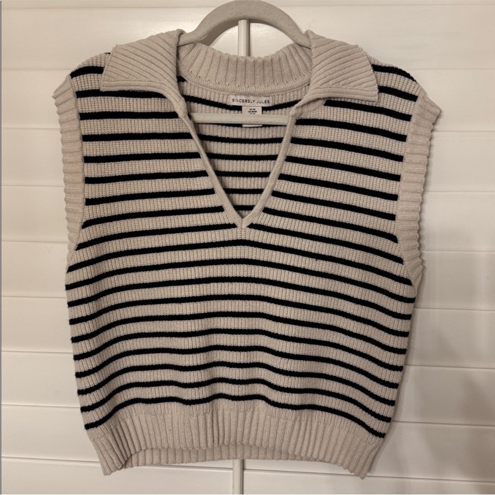 Sincerely Jules V-Neck Striped Sweater Vest - Black and Cream